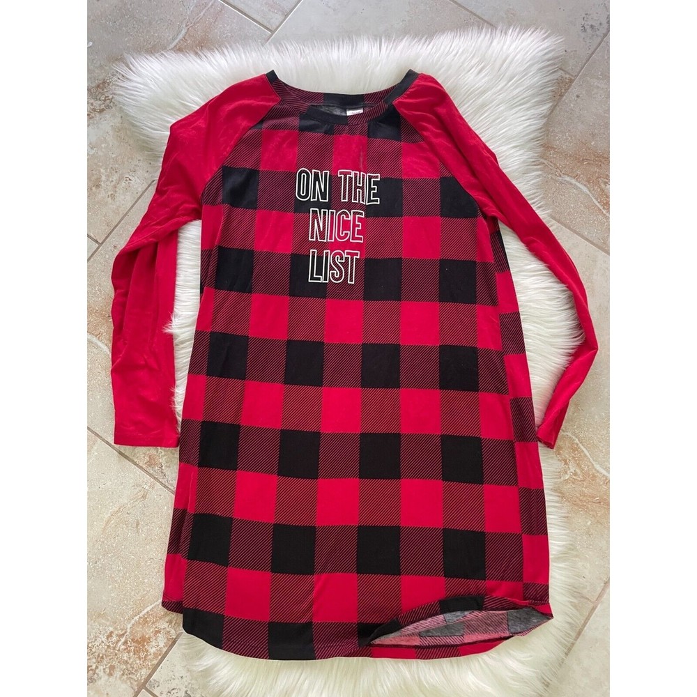 Red Black Christmas Nightgown "On Nice List” Small